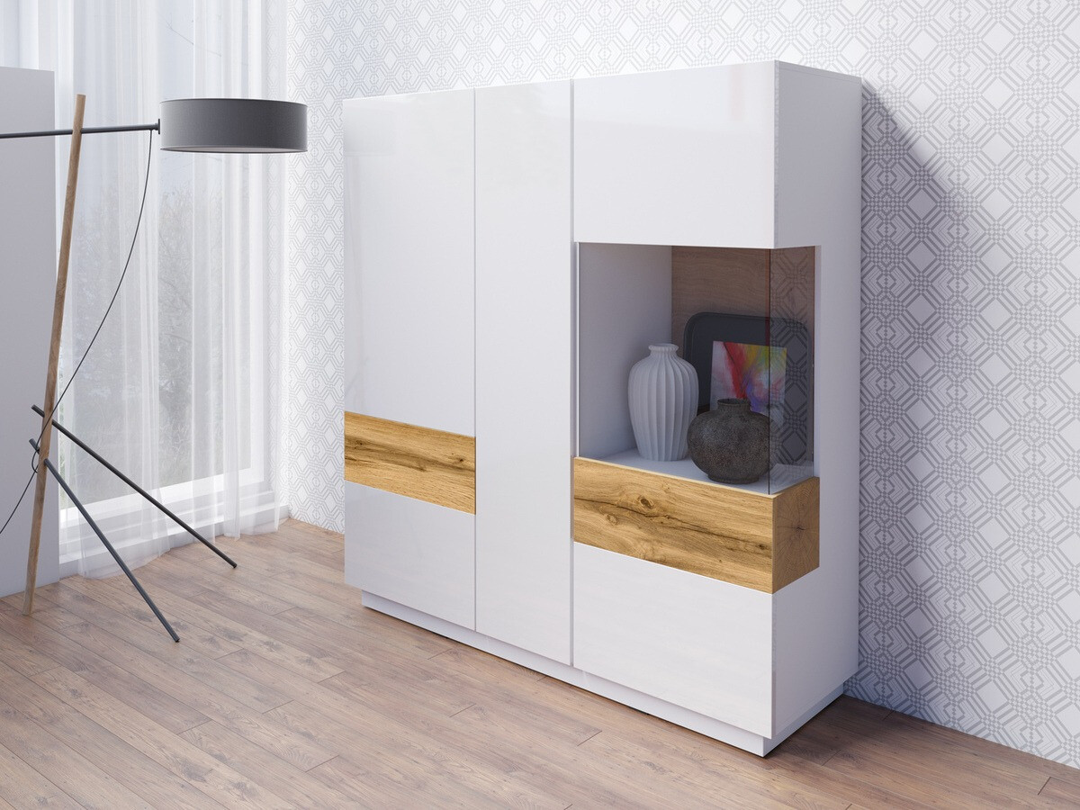 Sideboard Livlore 106 (White + Glossy white + Wotan Oak)