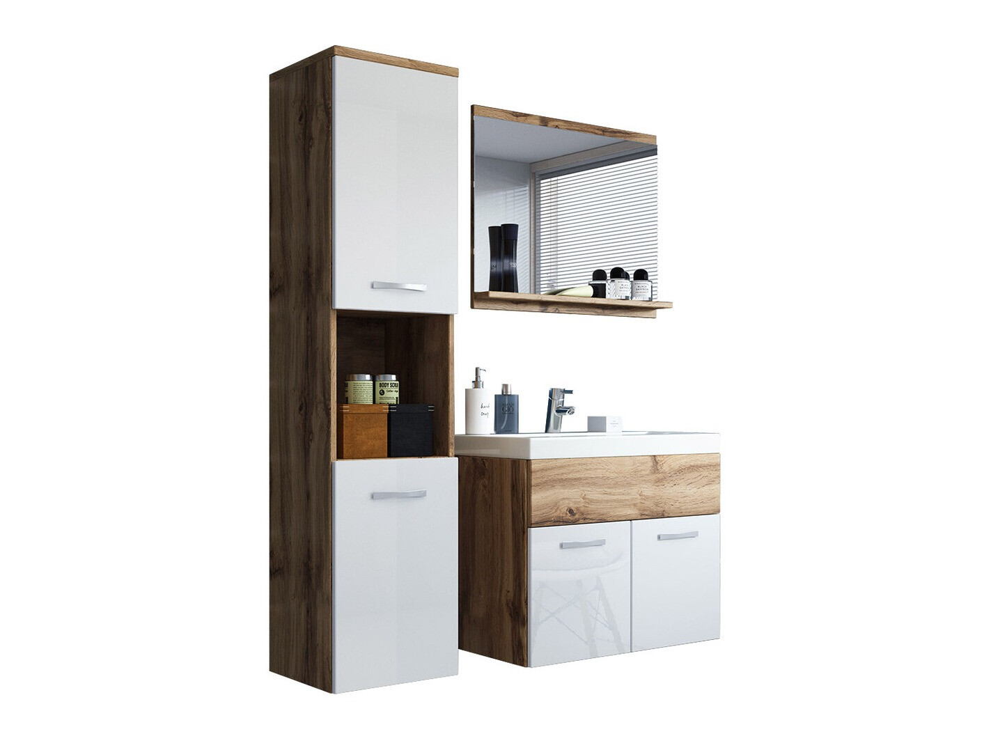 Bathroom set Sarasota 122 (Wotan Oak + Glossy white)