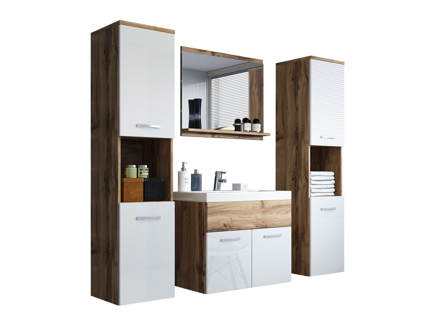 Bathroom set Sarasota 123 (Wotan Oak + Glossy white)