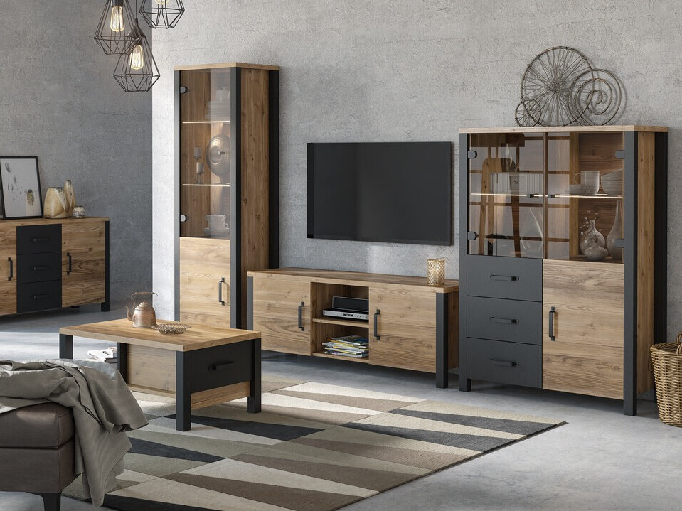 Bookcase Tornua 101 (Dark spruce + Matte black)