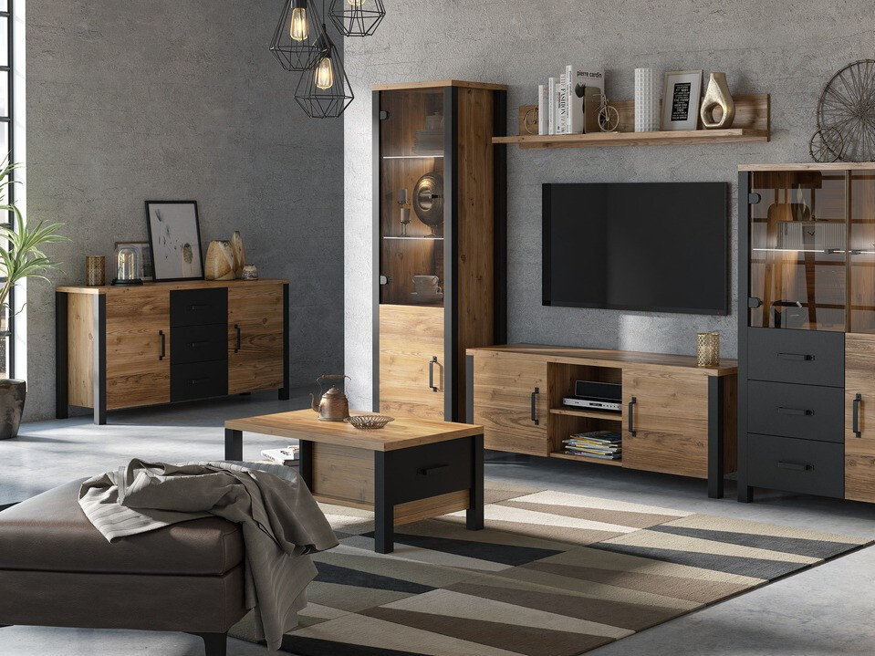 Chest of drawers Tornua 103 (Dark spruce + Matt black)