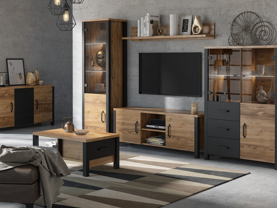 Coffee table Tornua 107 (Dark spruce + Matte black)