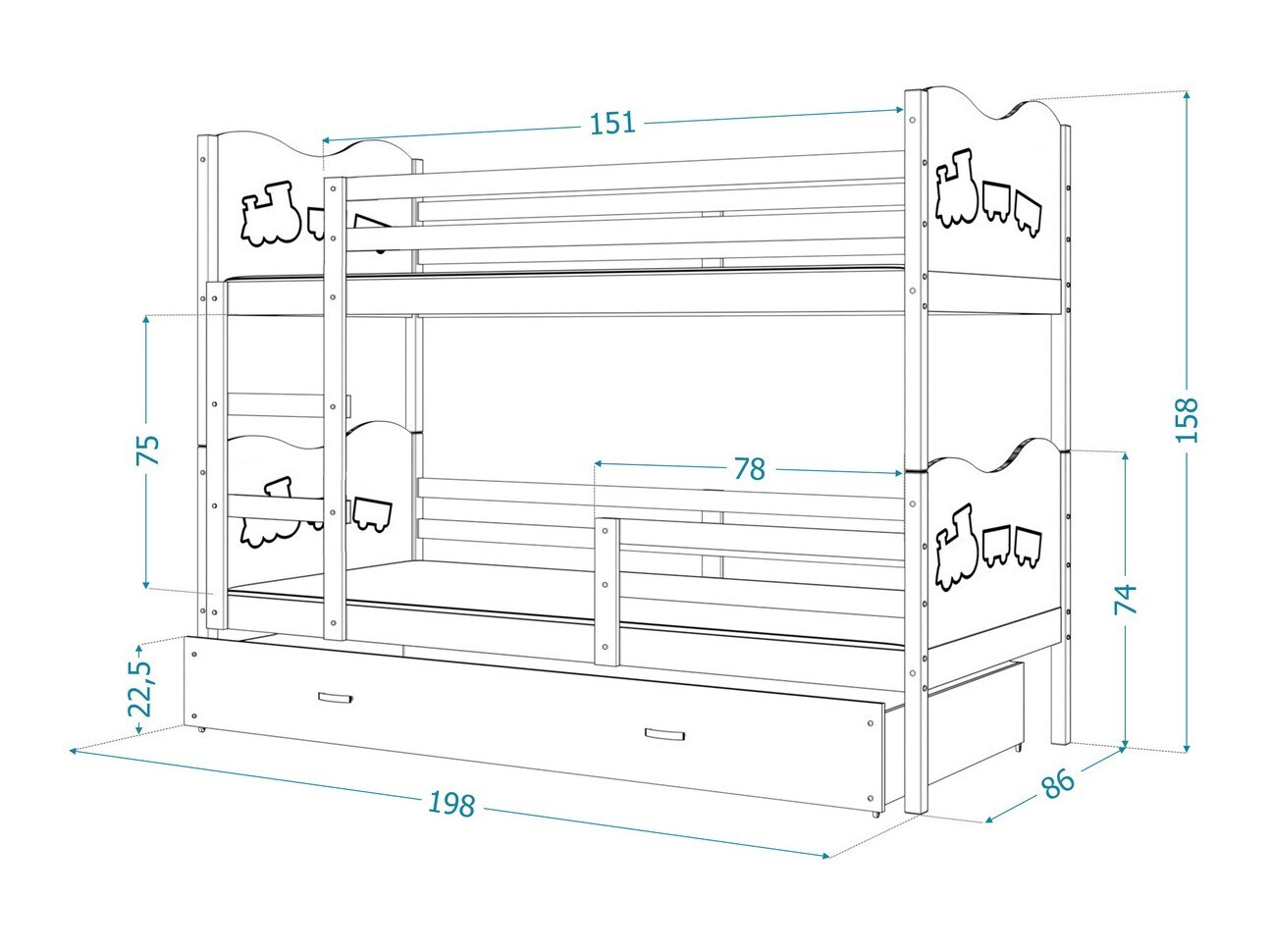Bunk bed Aurora 111 (Blue)