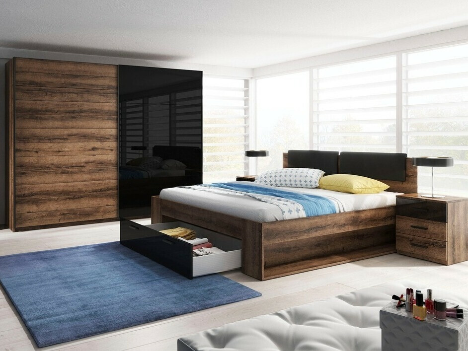 Bedside table Levruvu 107 (Monastery oak + Black)