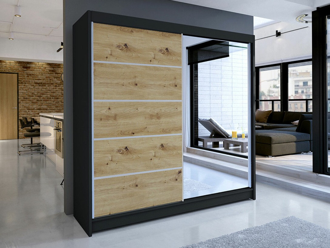 Wardrobe Closico Cavaris III (Black + Artisan oak)