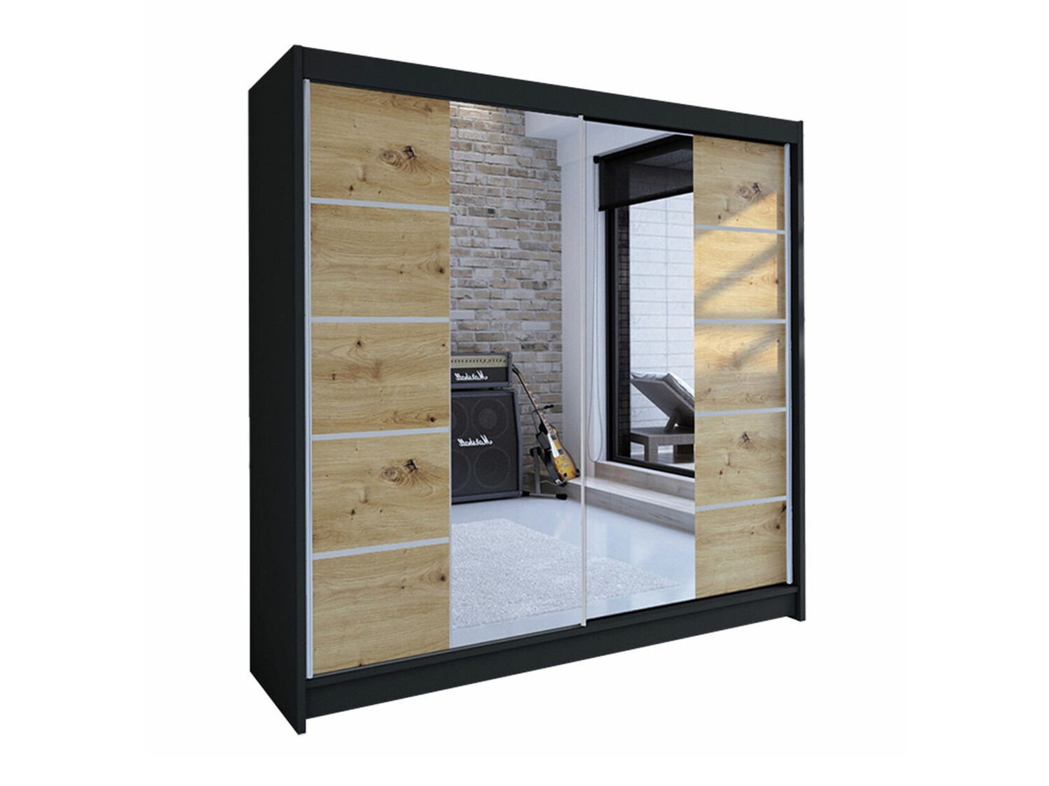 Wardrobe Closico Cavaris V (Black + Artisan oak)