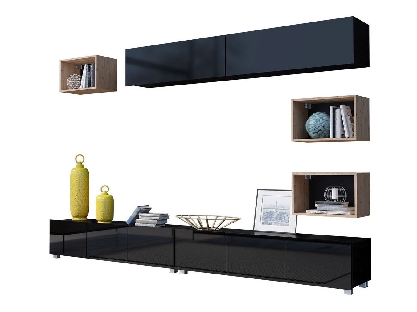 Living room set Remus XXXI (Black + Glossy black + Artisan oak)