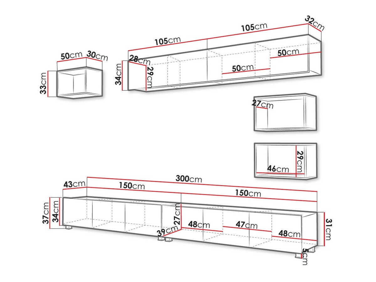 Living room set Remus XXXI (Black + Glossy black + Artisan oak)