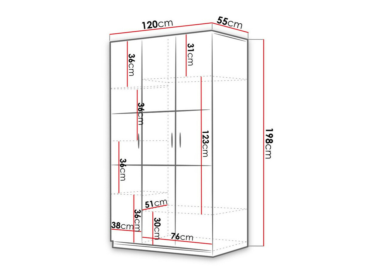 Wardrobe Campus I (White + Glossy white + Gloss grey)