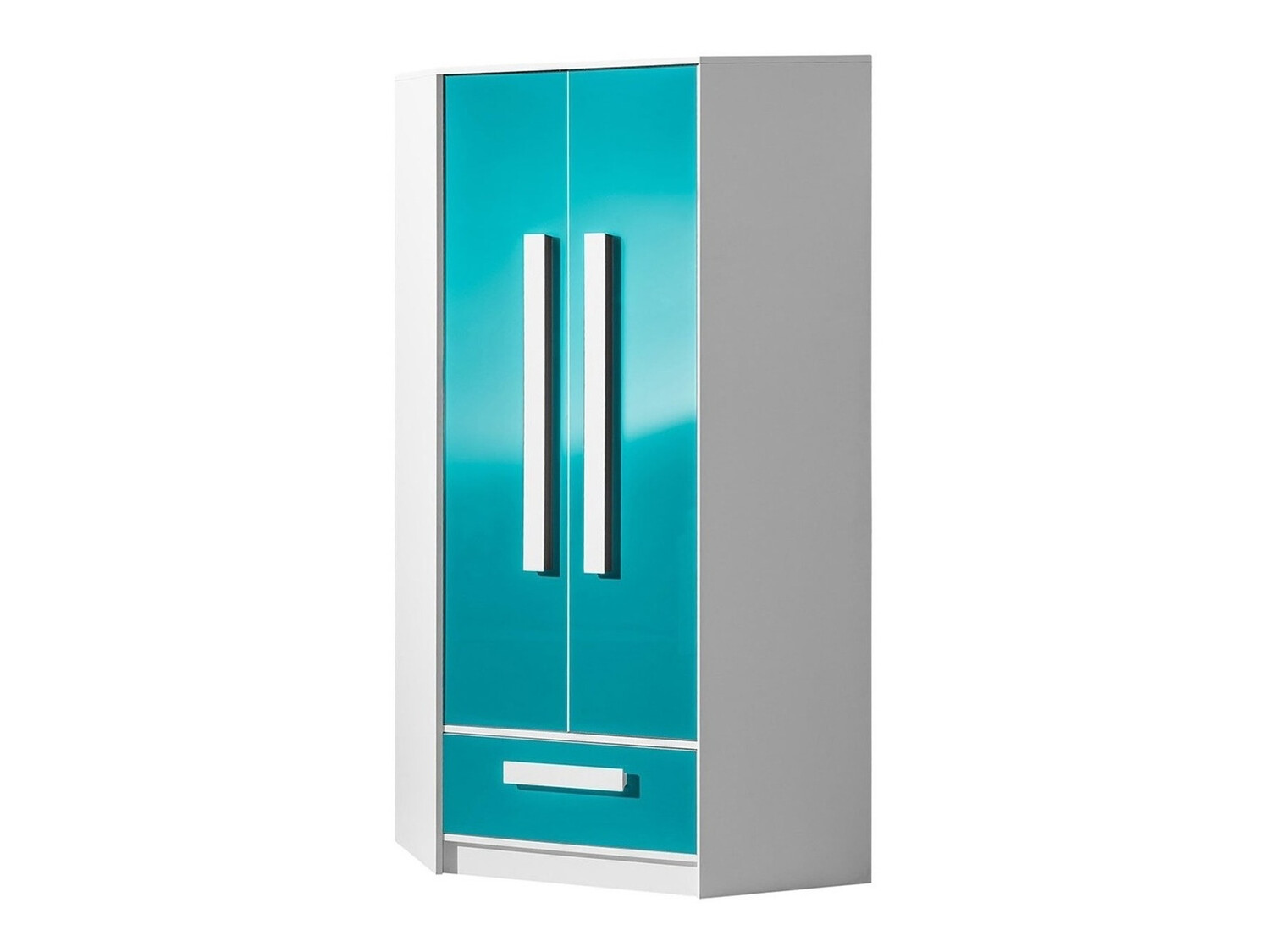 Corner wardrobe Merevari 103 (White + Glossy Turquoise)