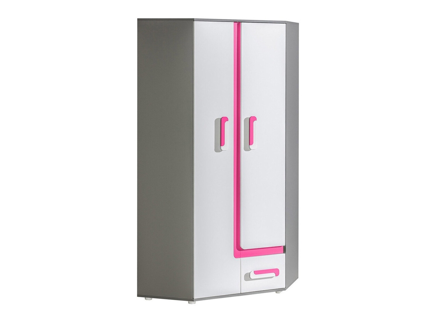 Corner wardrobe Levtala 102 (Anthracite + White + Pink)