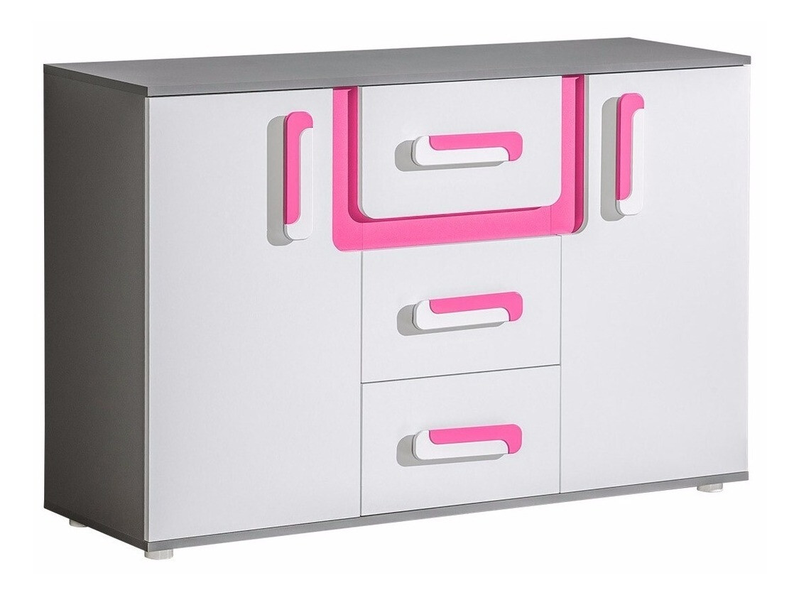 Chest of drawers Levtala 107 (Anthracite + White + Pink)