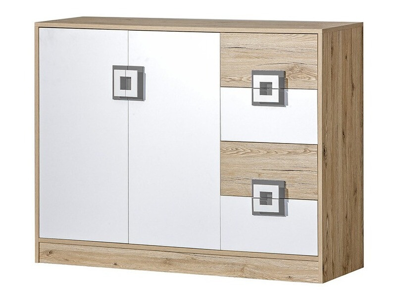 Chest of drawers Balvire 100 (Light oak + White + Grey)