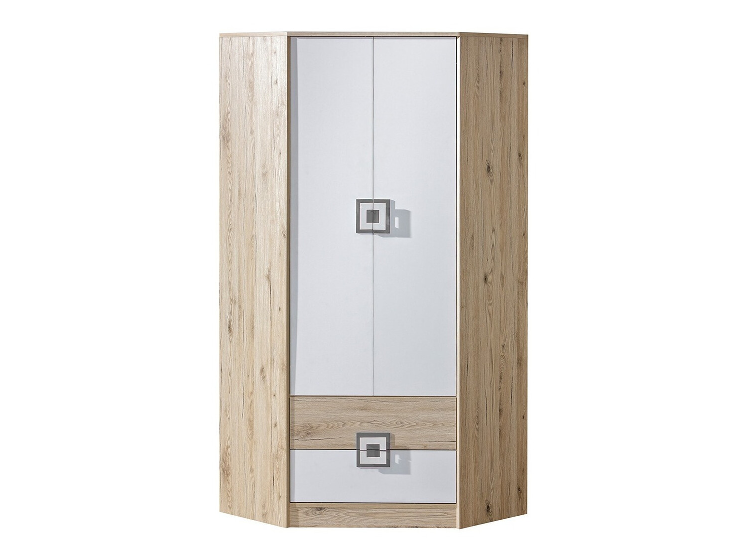 Corner wardrobe Balvire 103 (Light oak + White + Grey)