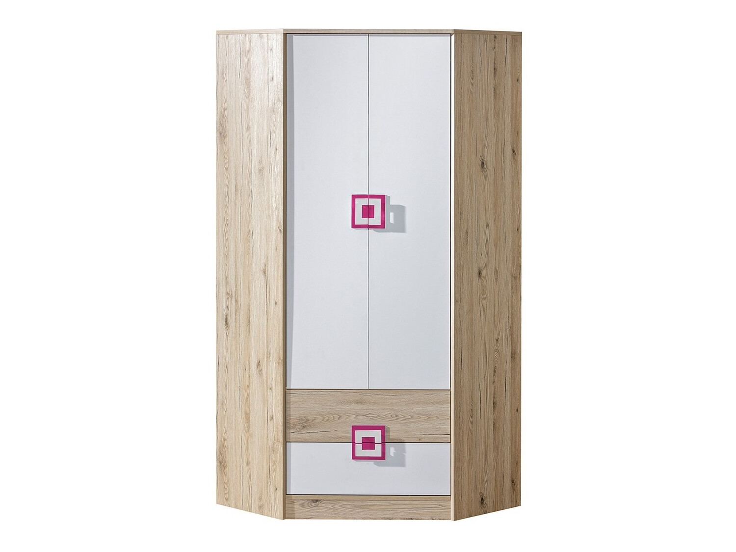 Corner wardrobe Balvire 103 (Light oak + White + Pink)