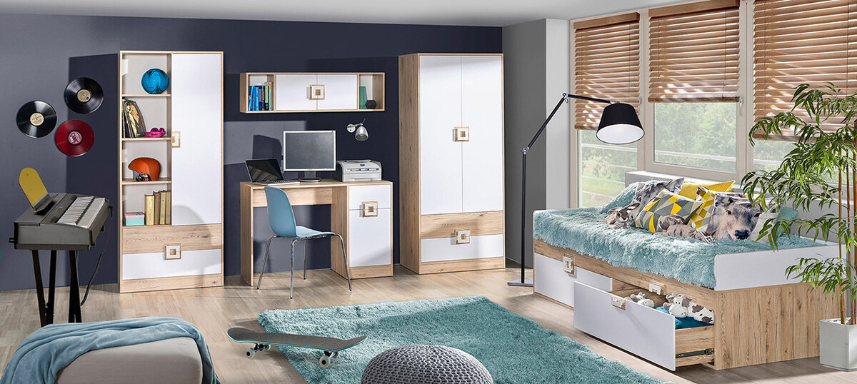 Wall shelf Balvire 112 (Light oak + White + Grey)