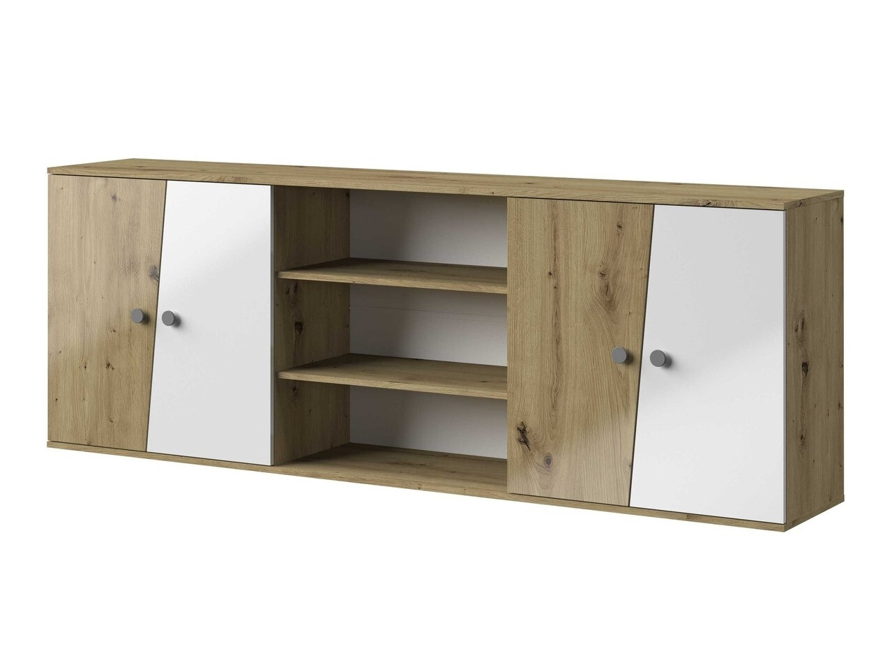 Wall cabinet Mirelbu 115 (Artisan oak + Glossy white + Grey)
