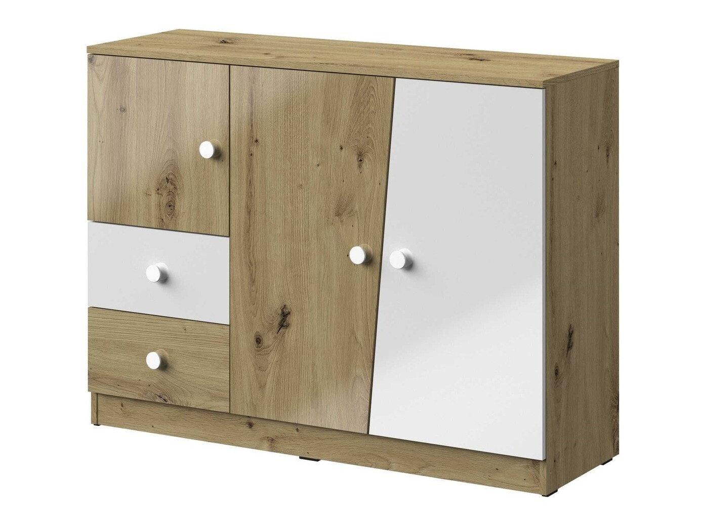 Chest of drawers Mirelbu 106 (Artisan oak + Glossy white)