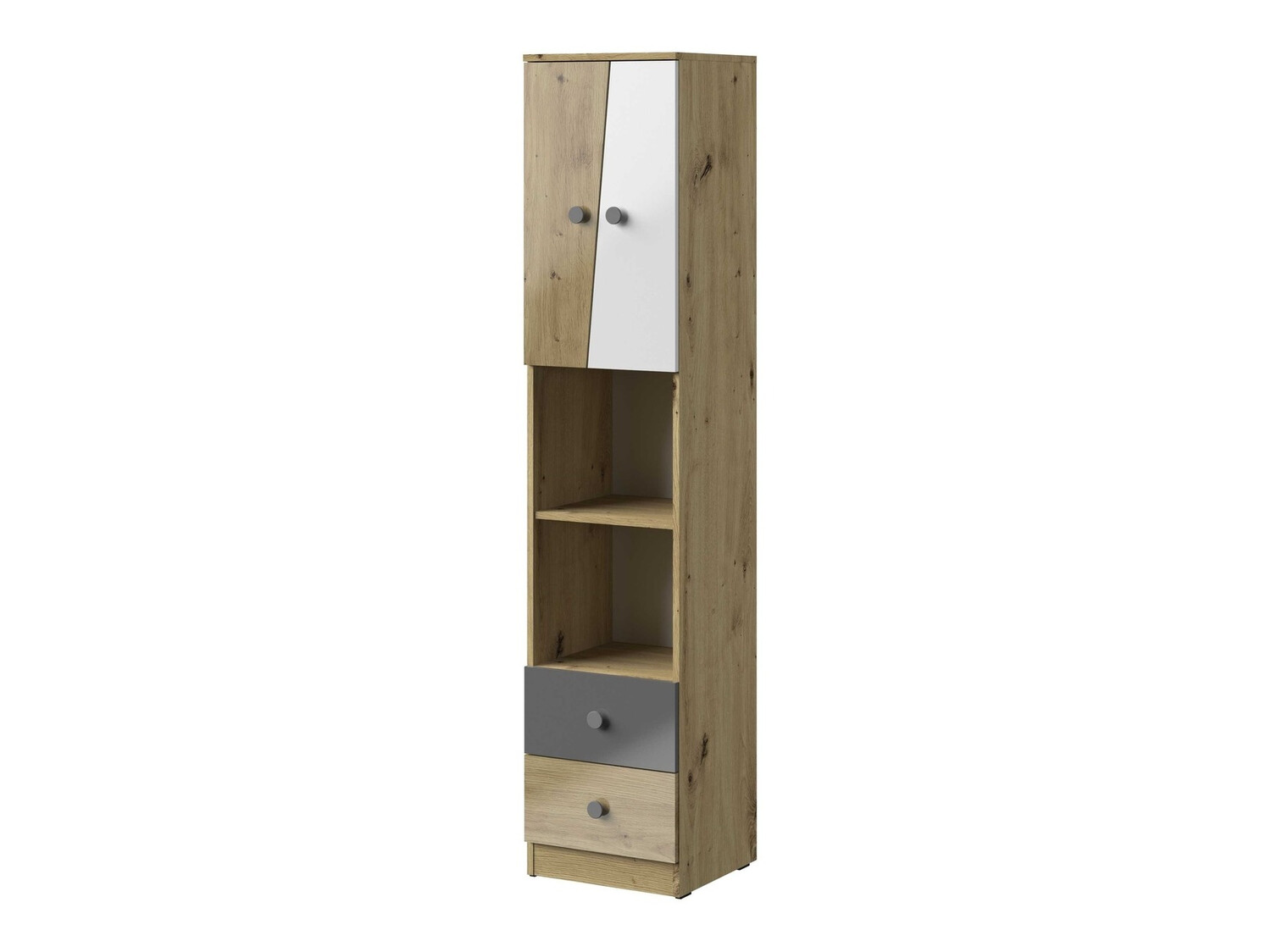 Bookcase Mirelbu 104 (Artisan oak + Glossy white + Gloss grey)