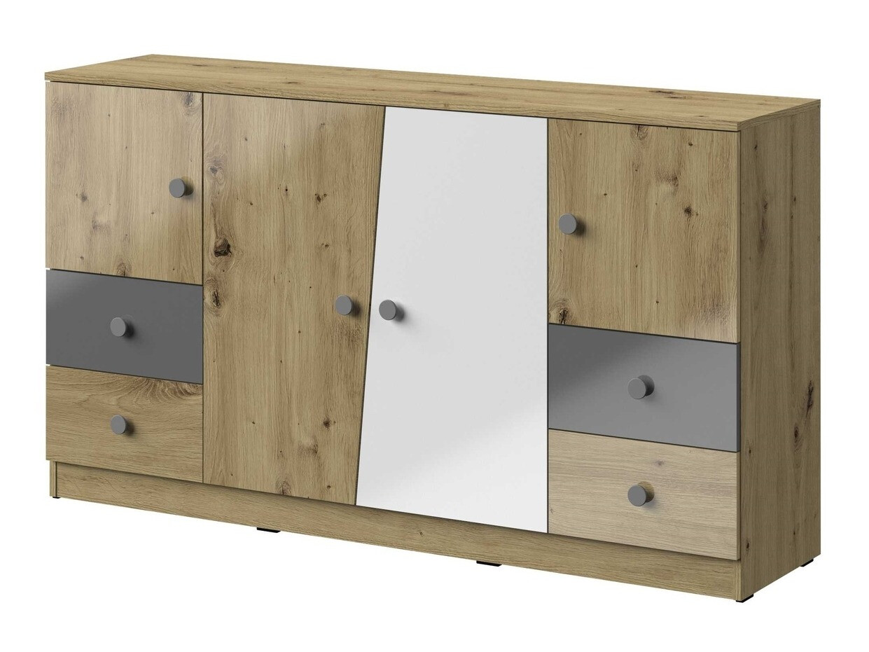 Chest of drawers Mirelbu 105 (Artisan oak + Glossy white + Gloss grey)