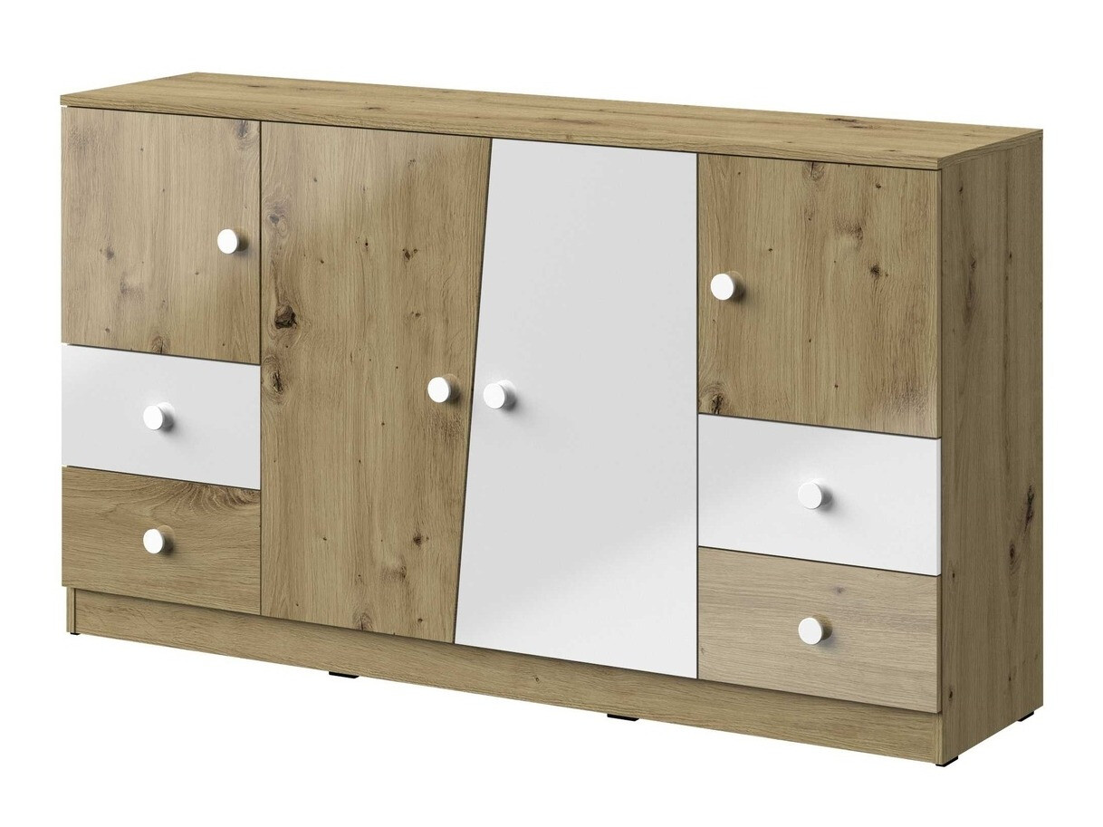 Chest of drawers Mirelbu 105 (Artisan oak + Glossy white)