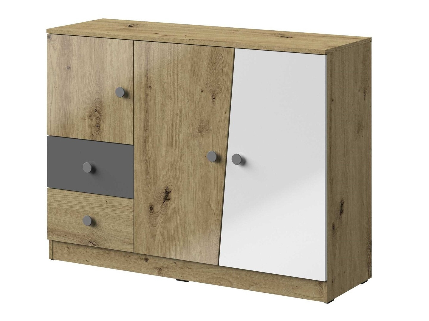 Chest of drawers Mirelbu 106 (Artisan oak + Glossy white + Gloss grey)