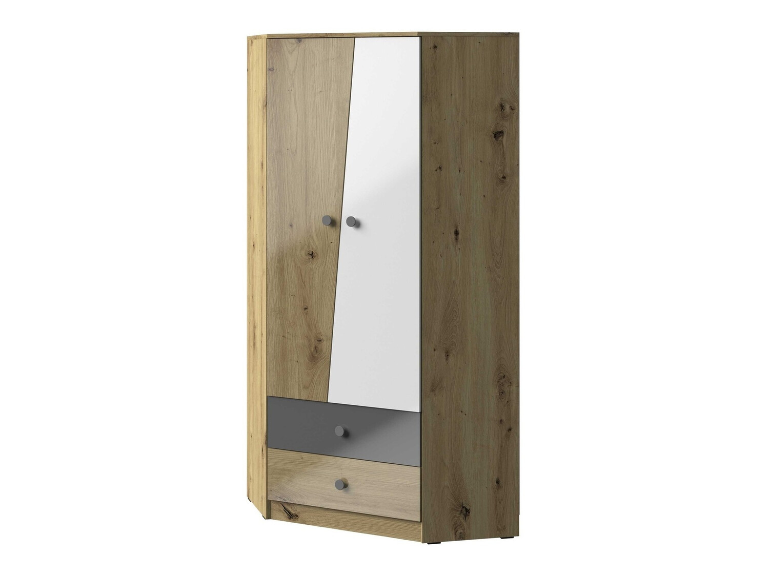 Corner wardrobe Mirelbu 101 (Artisan oak + Glossy white + Gloss grey)
