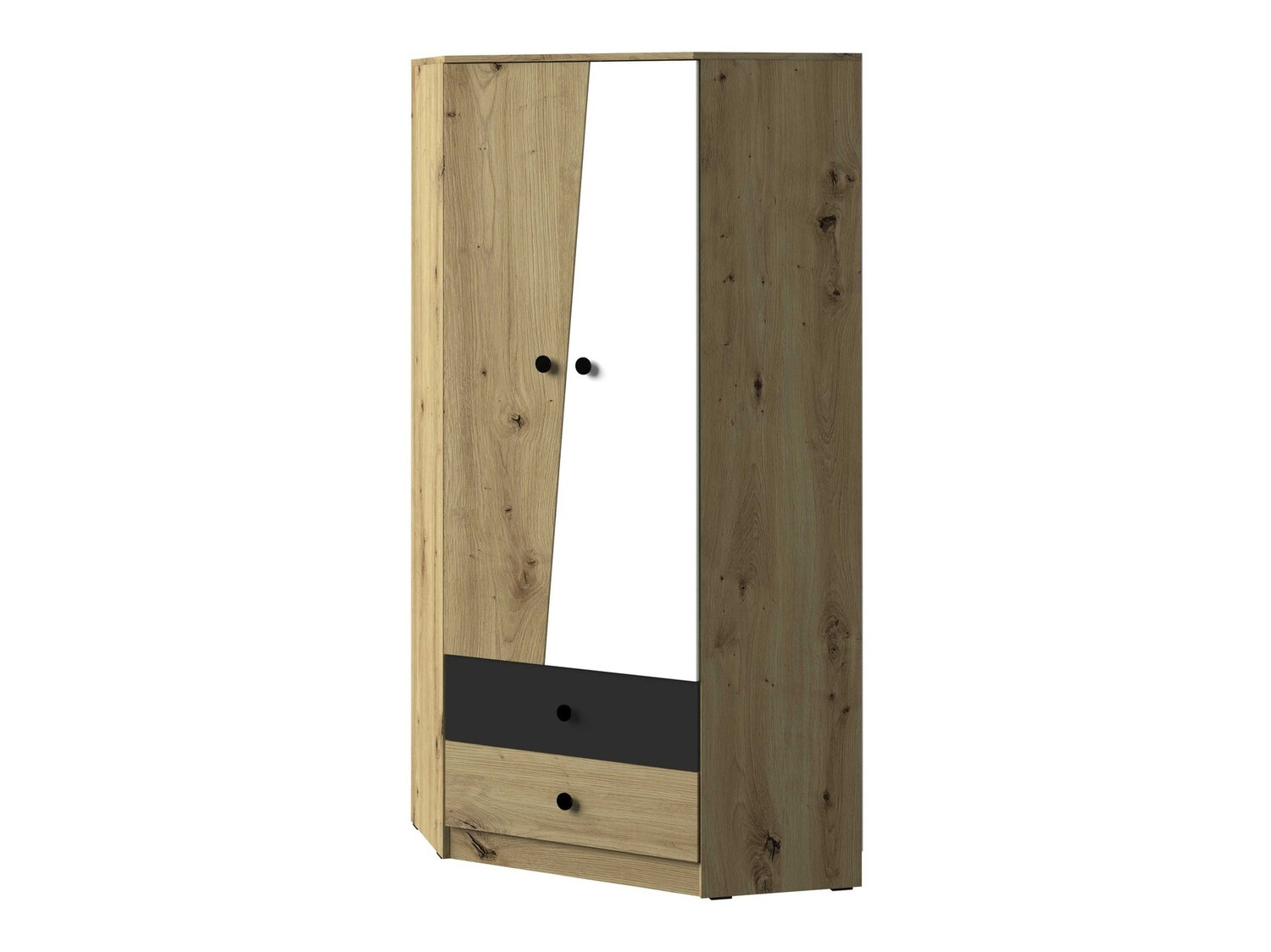 Corner wardrobe Mirelbu 101 (Artisan oak + White + Black)
