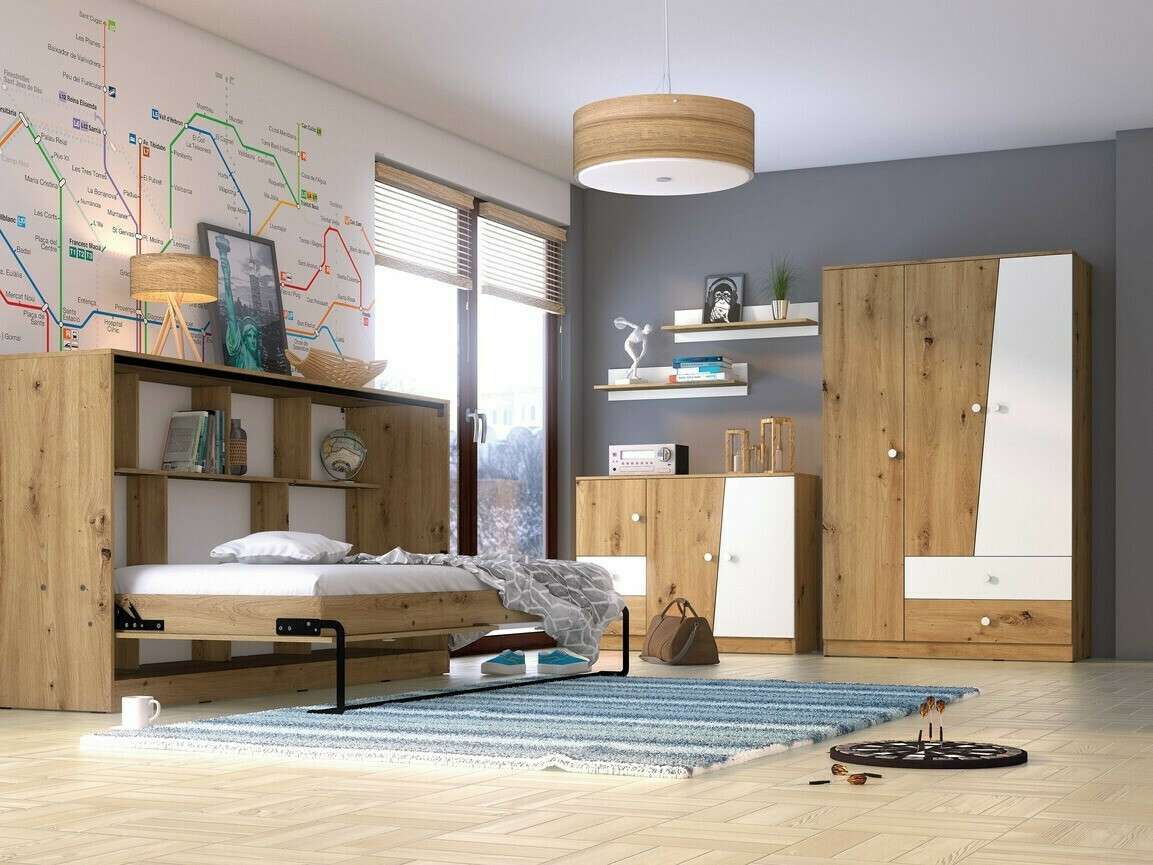 Wardrobe Mirelbu 102 (Artisan oak + Glossy white + Glossy grey)