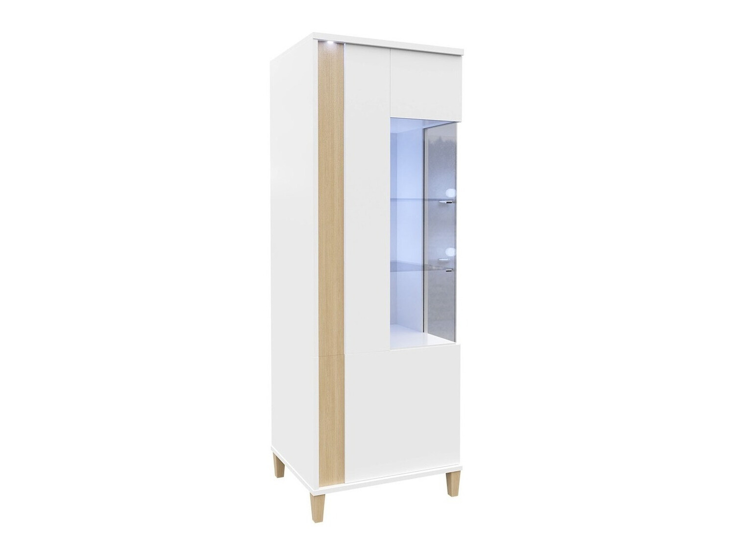 Bookcase Florem II (White + Glossy white + Light wood)