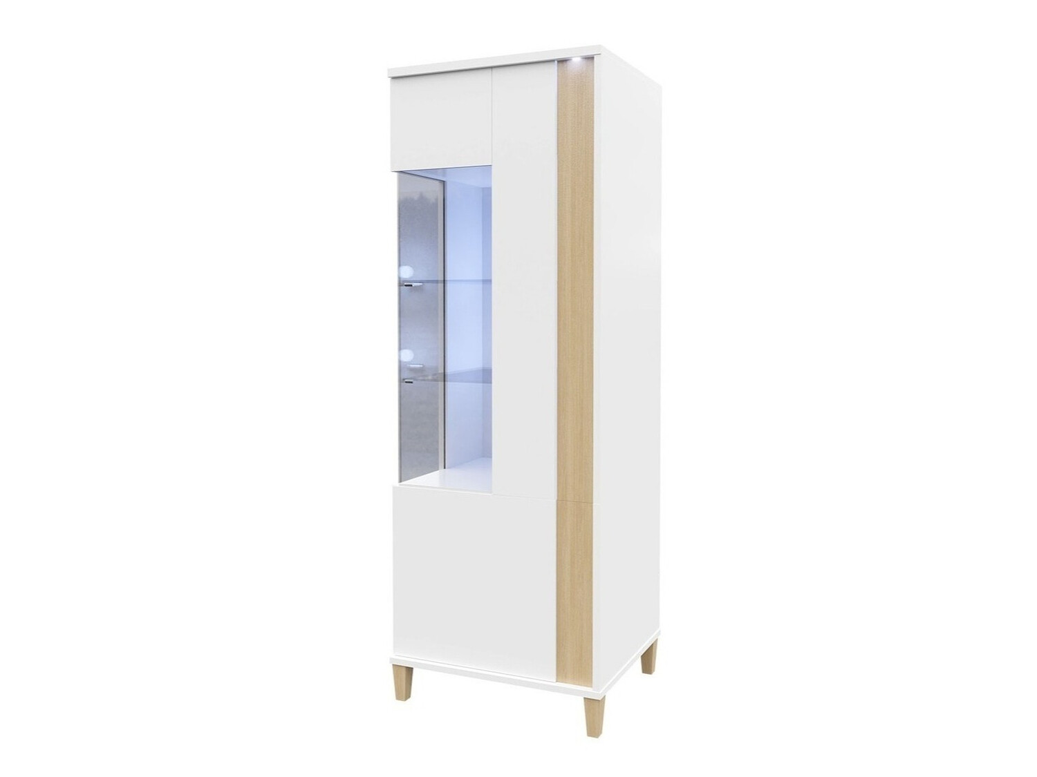 Bookcase Florem III (White + Glossy white + Light wood)