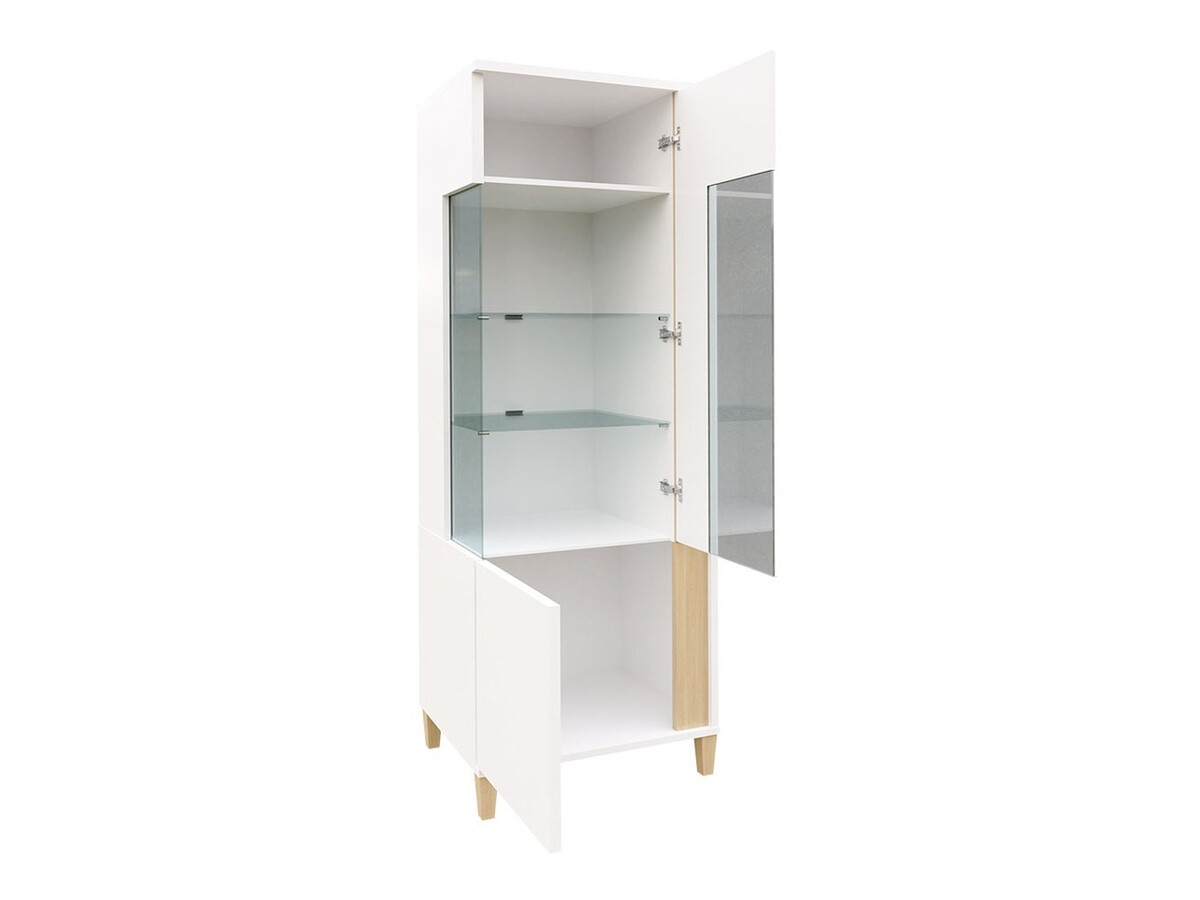 Bookcase Florem III (White + Glossy white + Light wood)