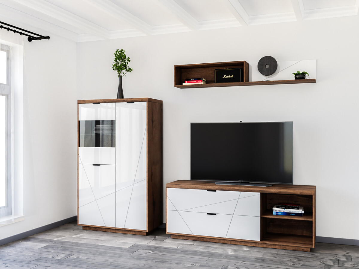 Living room set Fivale 111 (Dark Delano oak + Glossy white)