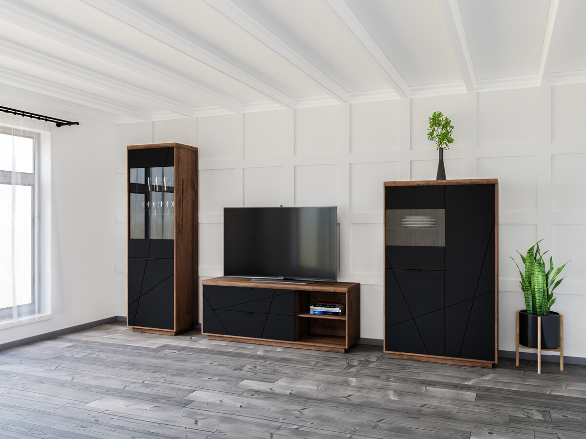 Living room set Fivale 112 (Dark Delano oak + Matte black)