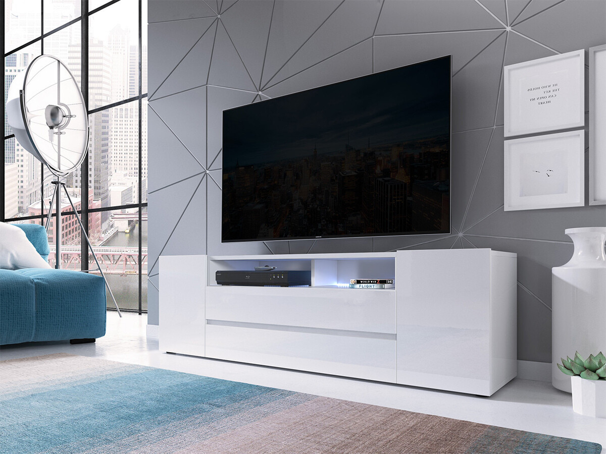 TV stand Ager (White + Glossy white)