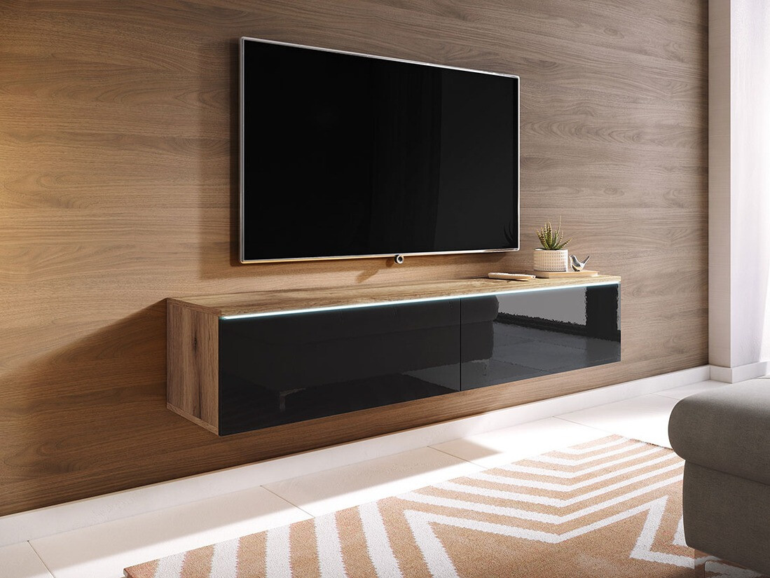 TV stand Sarasota 120 (Wotan Oak + Glossy black)