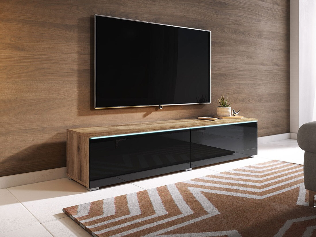TV stand Scientia (Wotan Oak + Glossy black)