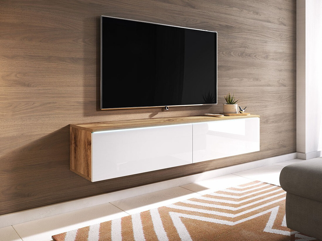 TV stand Scientia (Wotan Oak + Glossy white)
