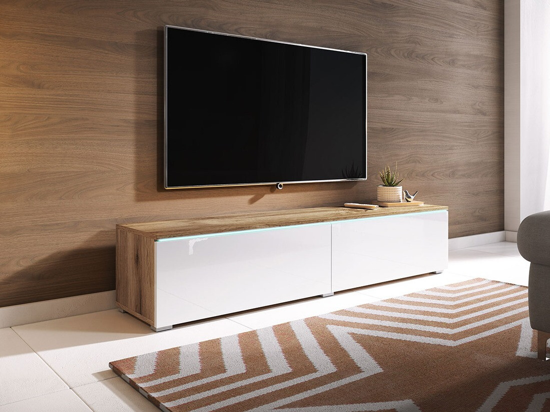 TV stand Scientia (Wotan Oak + Glossy white)