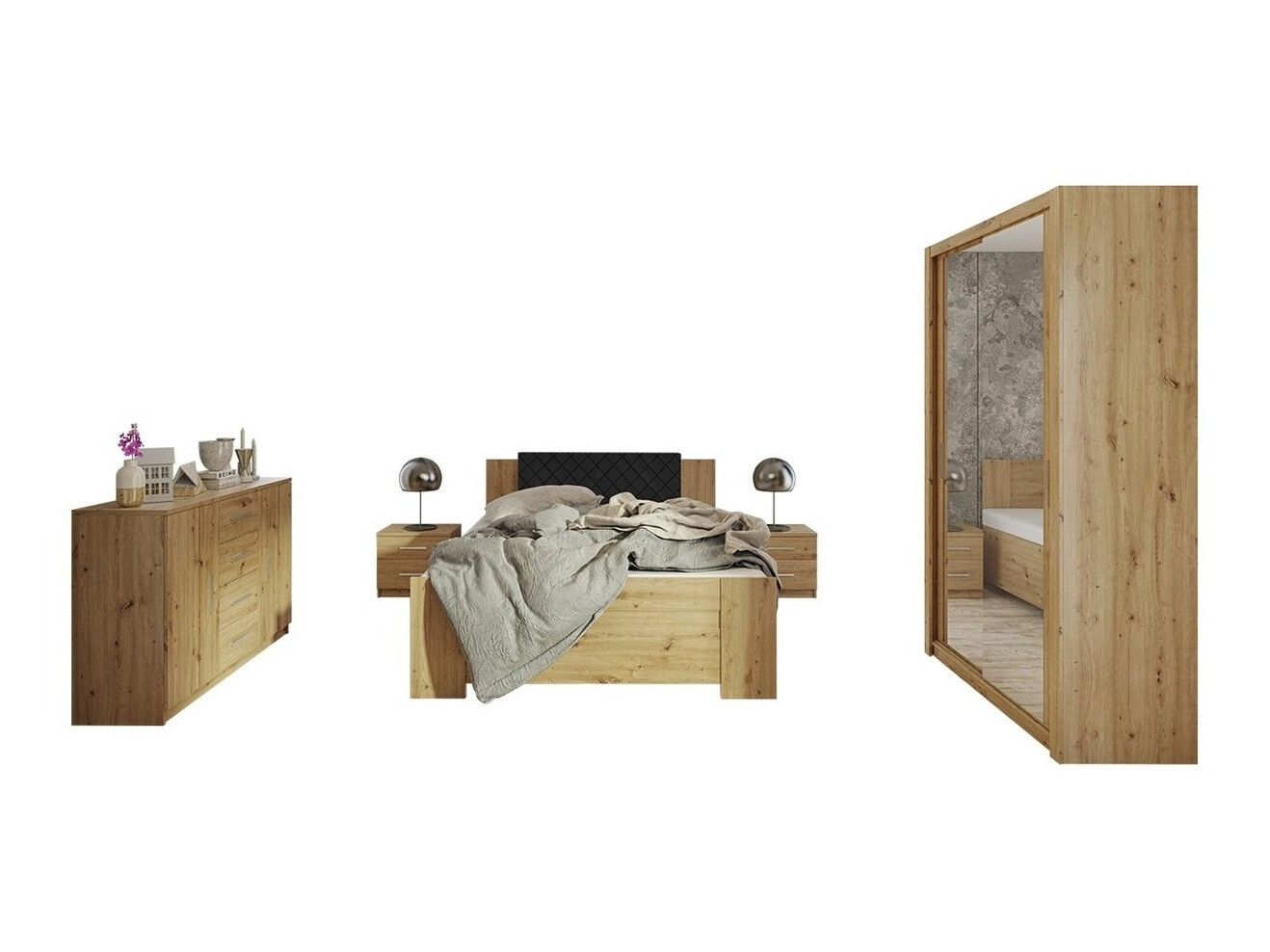 Bedroom set Catromi 112 (Artisan oak + Soft Pik 011)