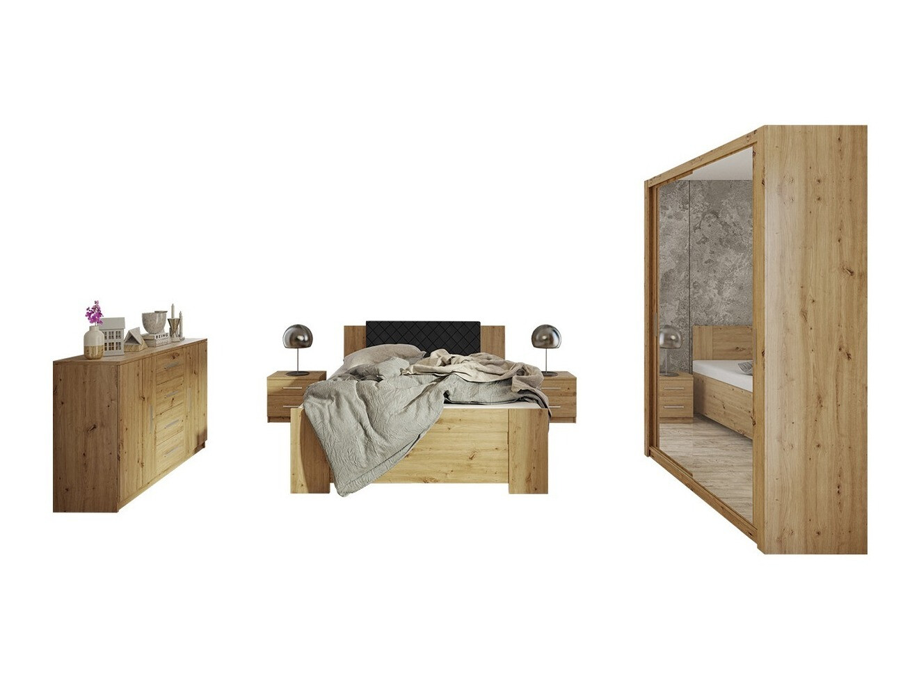 Bedroom set Catromi 113 (Artisan oak + Soft Pik 011)