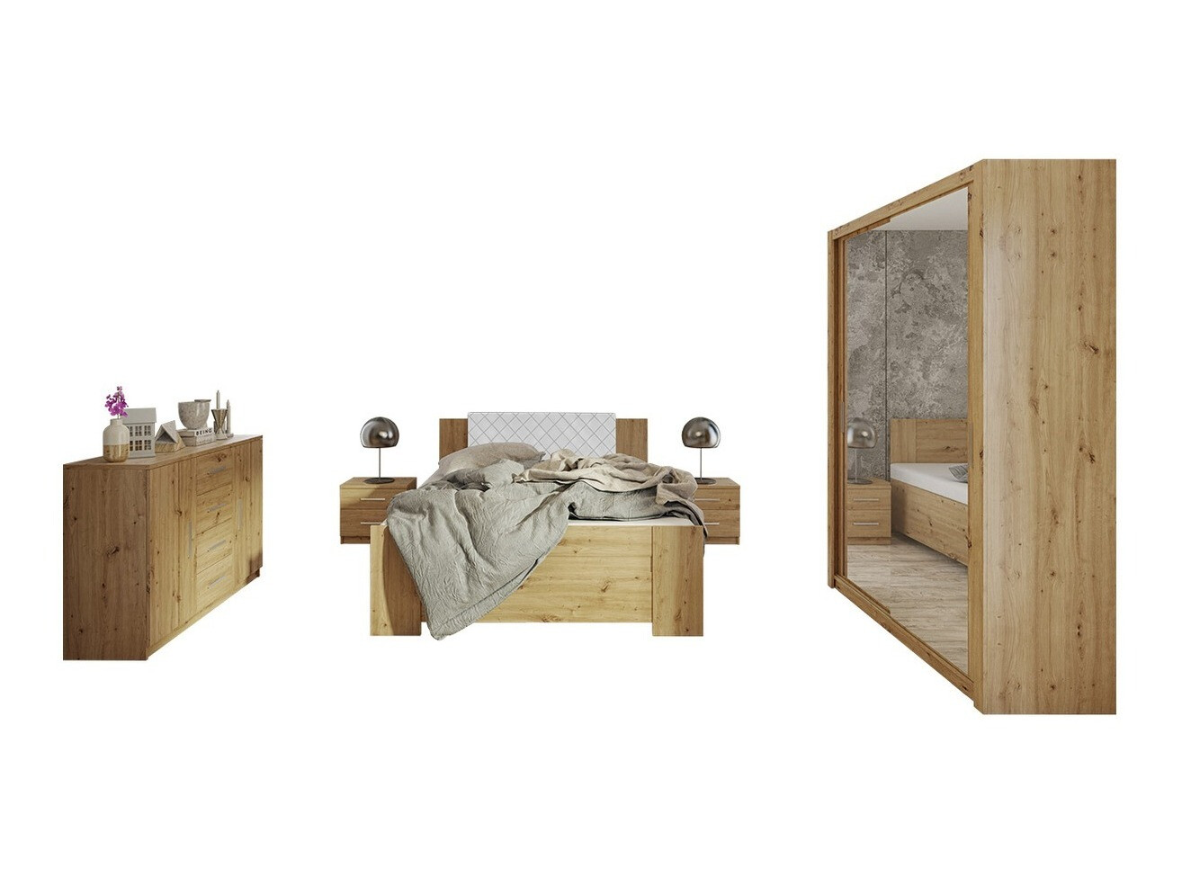 Bedroom set Catromi 113 (Artisan oak + Soft Pik 017)