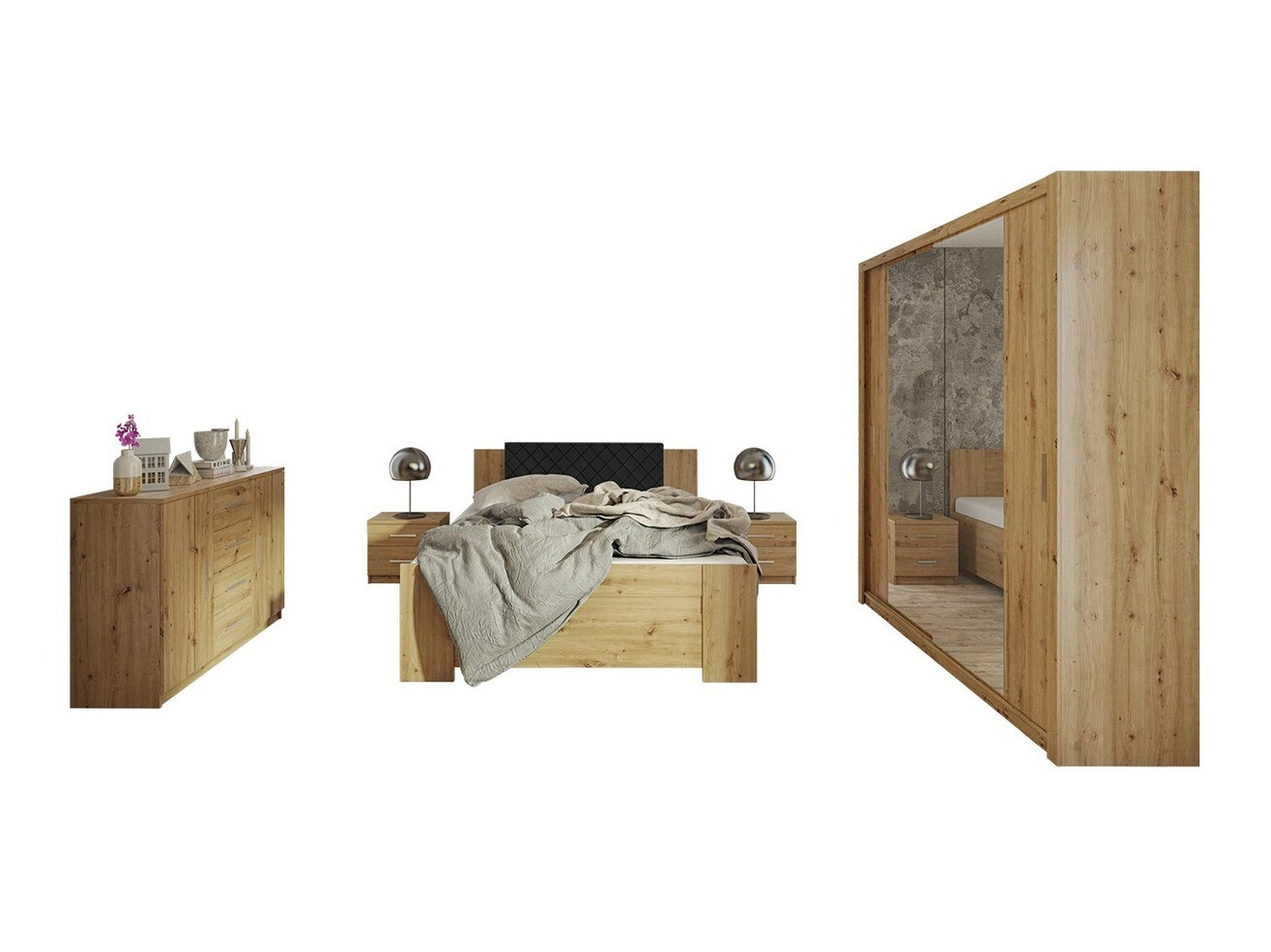 Bedroom set Catromi 114 (Artisan oak + Soft Pik 011)