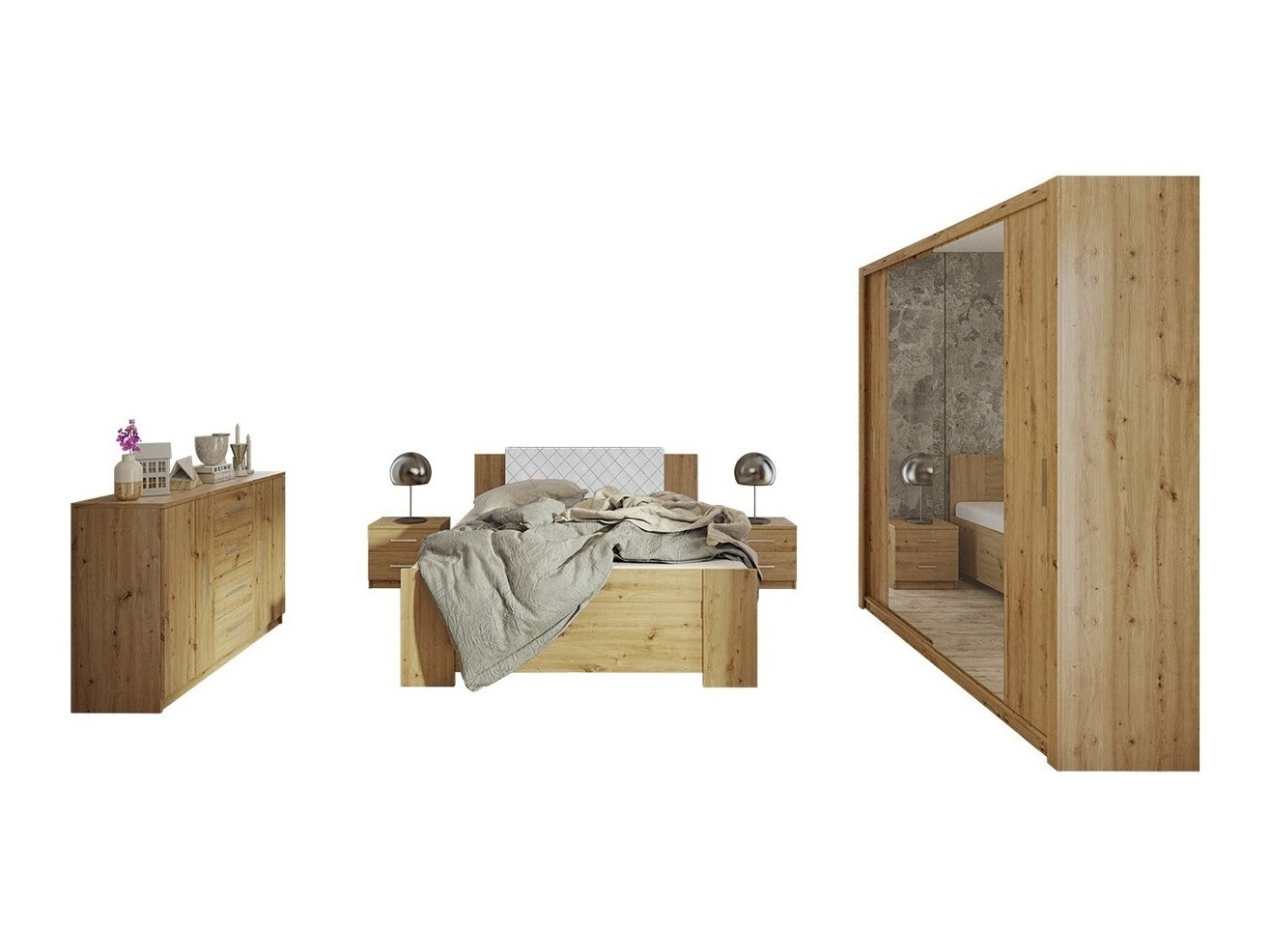 Bedroom set Catromi 114 (Artisan oak + Soft Pik 017)