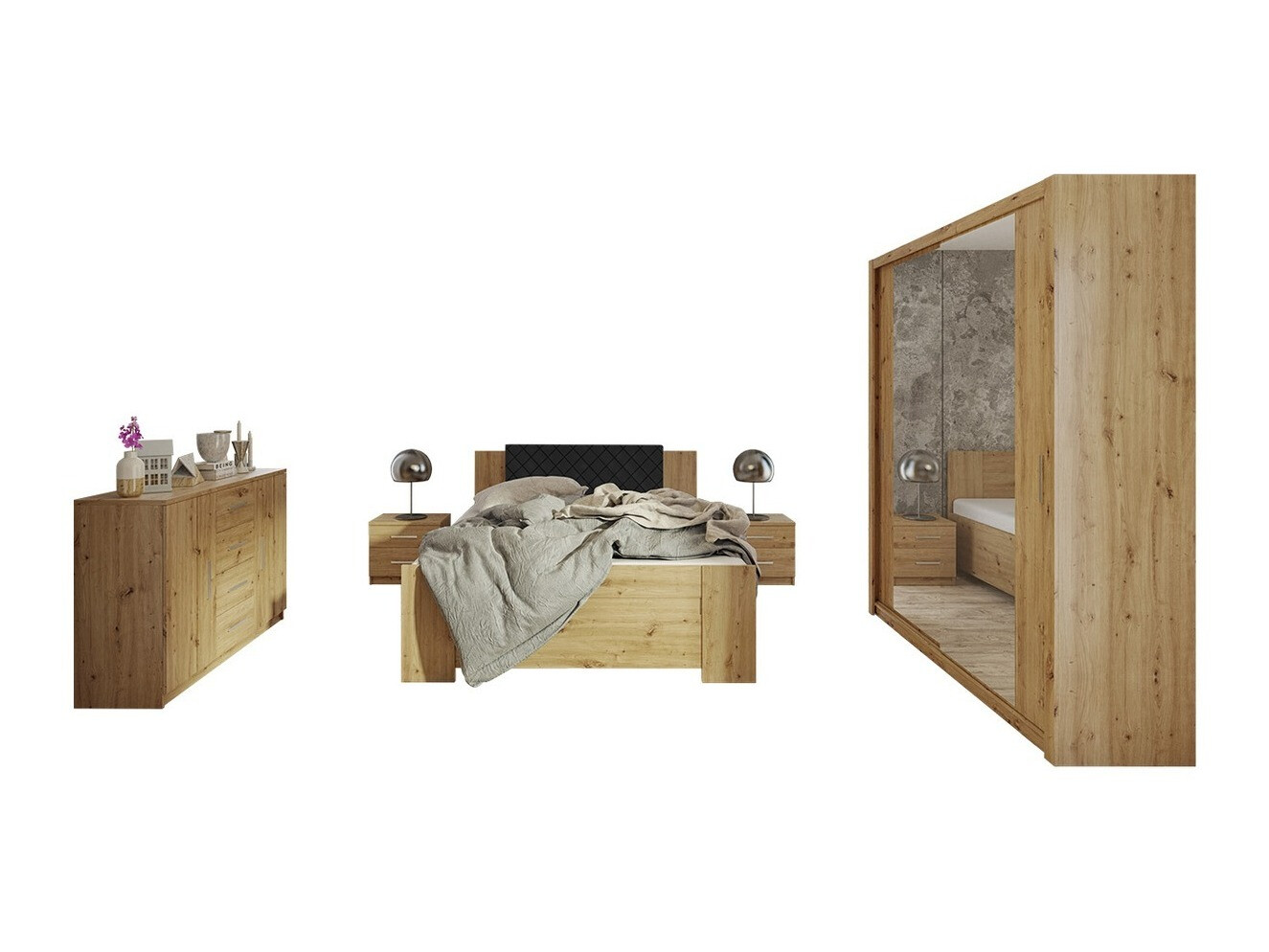 Bedroom set Catromi 121 (Artisan oak + Soft Pik 011)