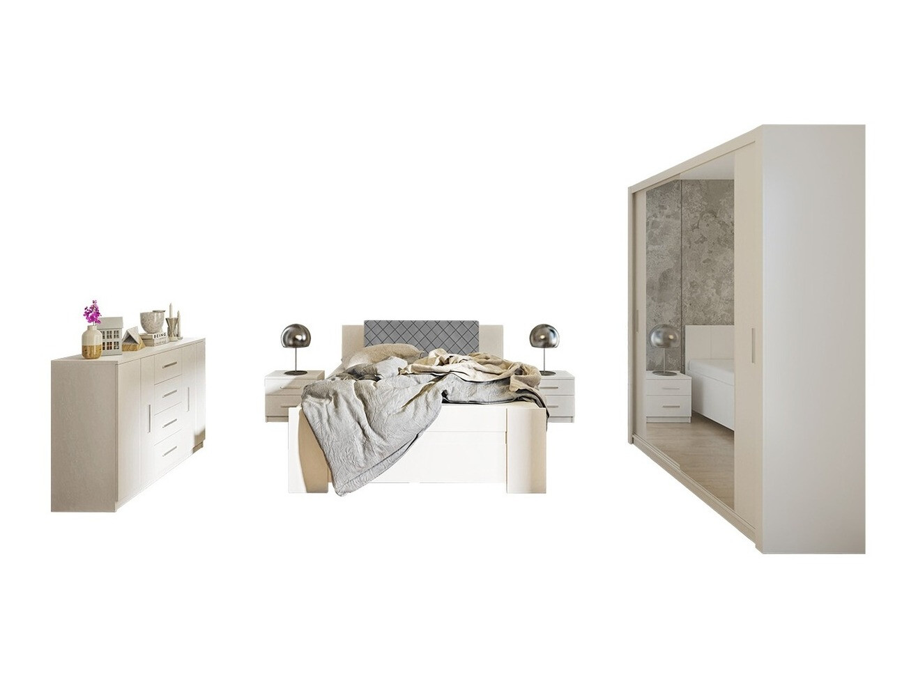 Bedroom set Catromi 121 (White + Soft Pik 029)
