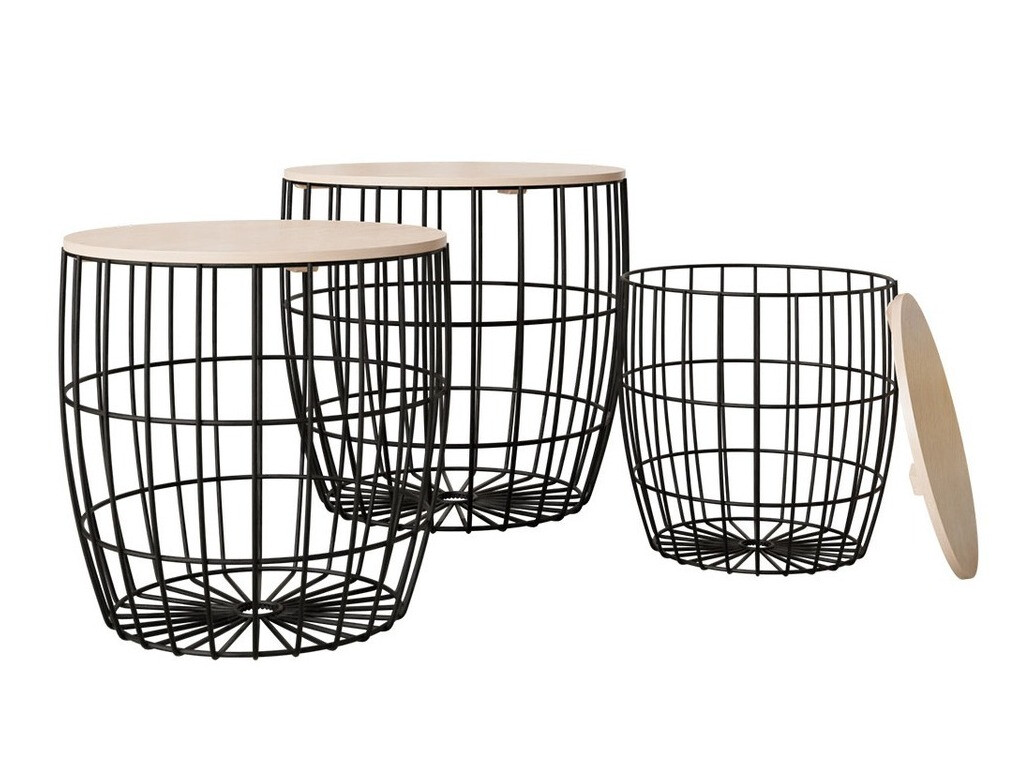 Nest of side tables Aedifis (Black + Light wood)
