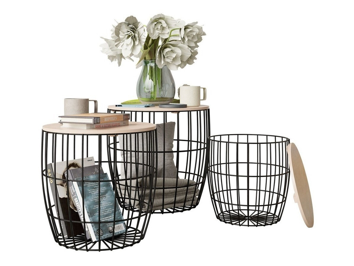 Nest of side tables Aedifis (Black + Light wood)