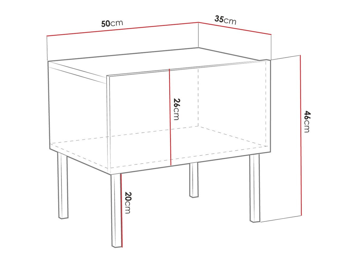 Bedside table Levelbu 102 (White + Glossy white)