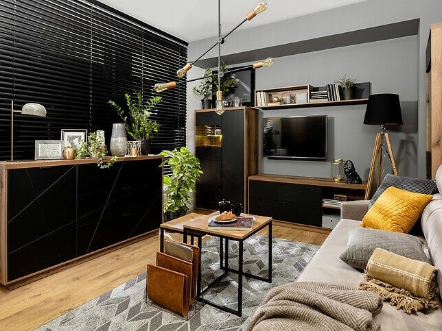 Wall shelf Fivale 101 (Dark Delano oak + Matt black)